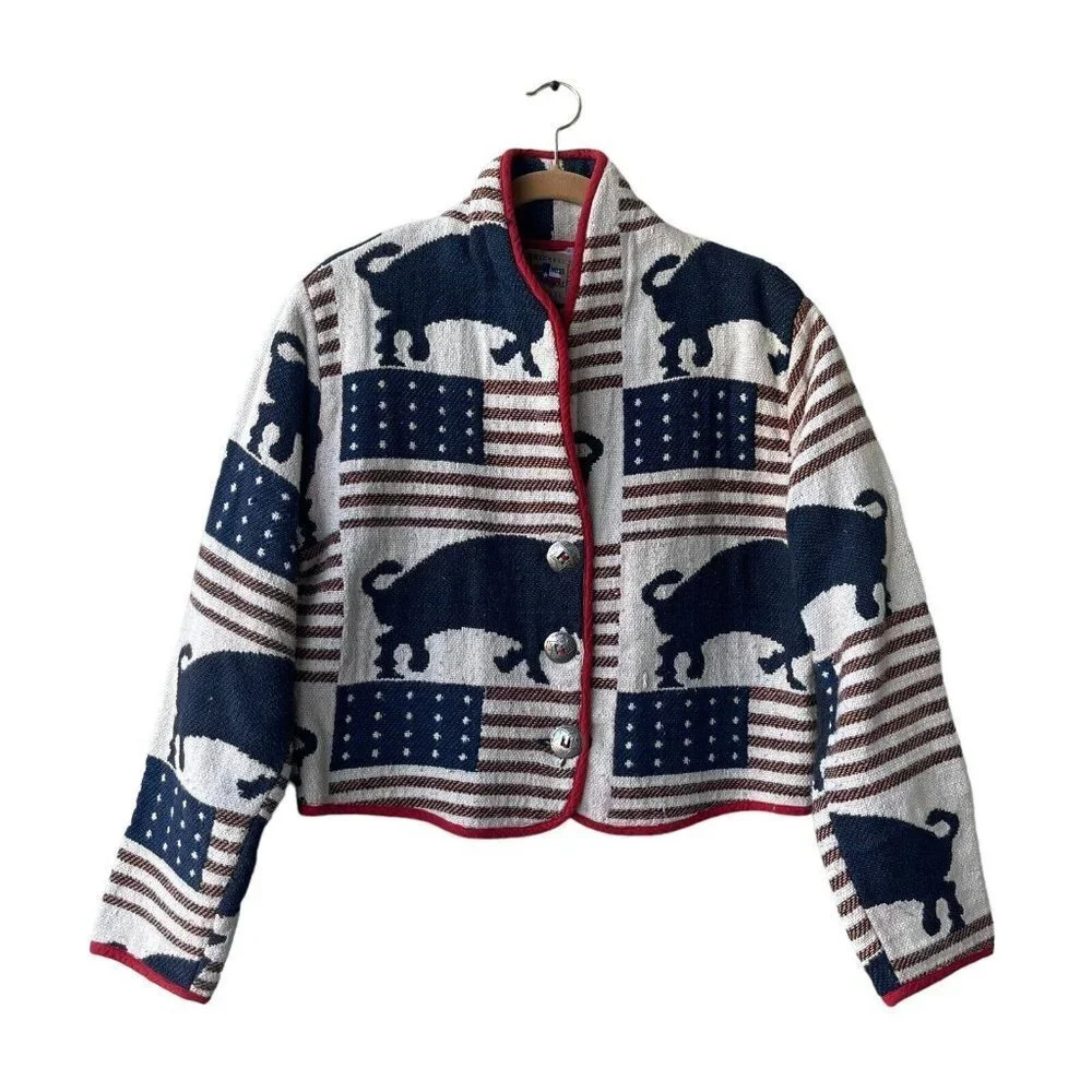 DONT MESS WITH TEXAS Crop Western Jacket Bulls Flags Women's L Cotton